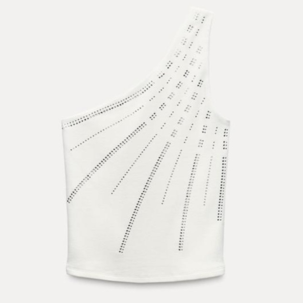 Zara asymmetrical top NWT jewel studded one shoulder top blouse rhinestone Tik